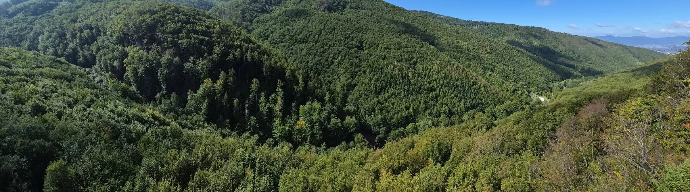 Panoráma z Jitkinej vyhliadky na Baškovu dolinu — vpravo dolu na čistinke je amfiteáter.